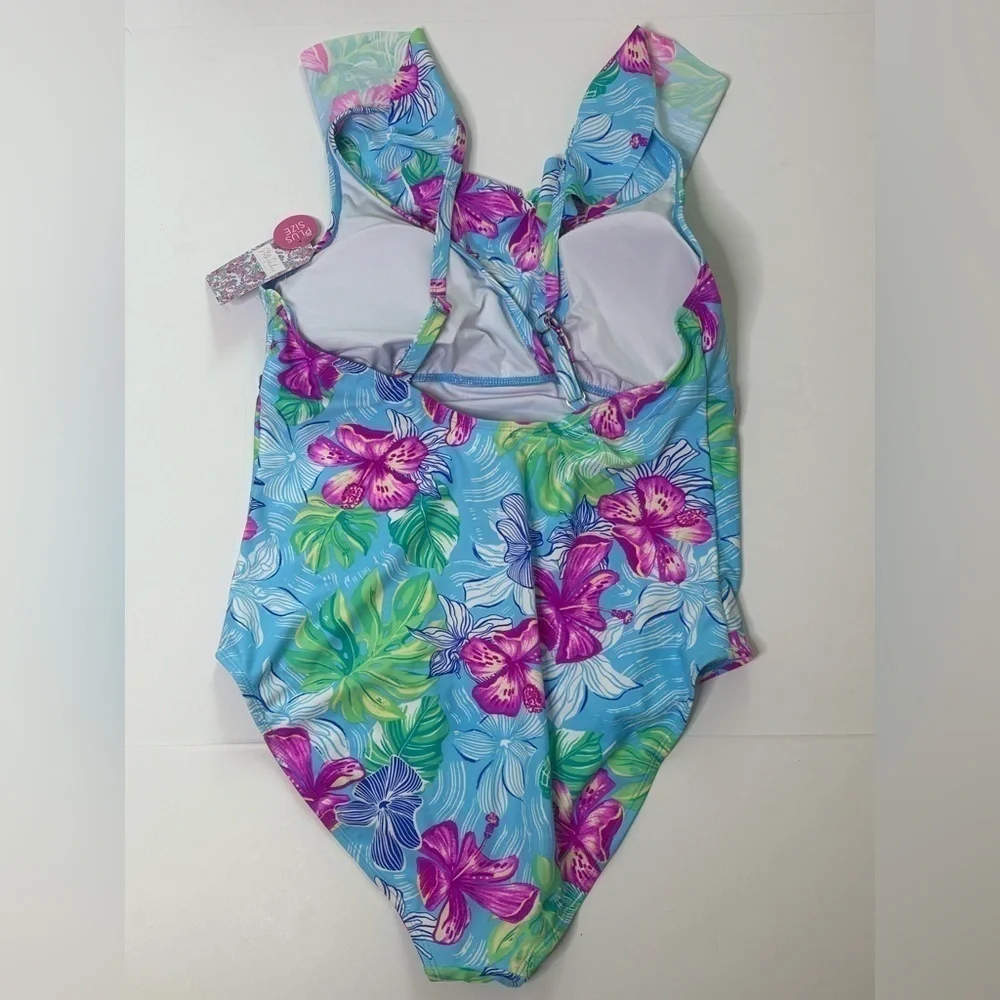 Stella Parker Ruffle Printed one piece bathing suit plus size 16 NWT